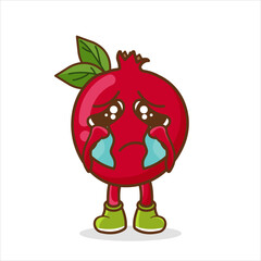 Pomegranate character with crying and tears emotion