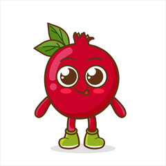 pomegranate character. Cute cartoon fruit. Vector illustration isolated on a white background. Pomegranate fruit cute funny cheerful character