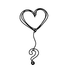 Abstract heart with question mark as continuous line drawing on white background