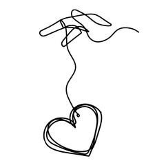 Abstract heart with hand as continuous line drawing on white background