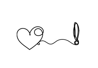 Abstract heart with exclamation mark as continuous line drawing on white background