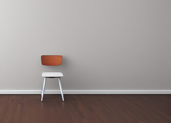 a small white stool in an empty room