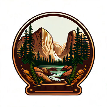 Generative AI Illustration Of Yosemite National Park Sticker Patch Design, Vintage United States National Park Collection Illustration Design