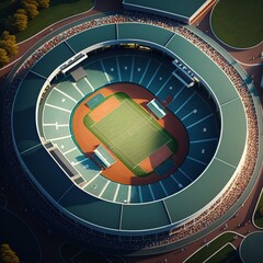 Aerial view of sports stadium. Generative AI.