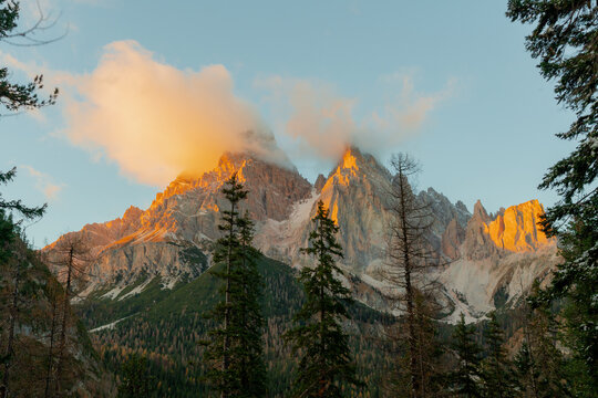 Scenic view of snow-covered mountain peaks 