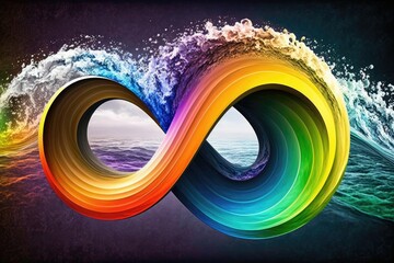 Symbol infinity of eternity in rainbow colors. 8 wave multicolor background. - obrazy, fototapety, plakaty