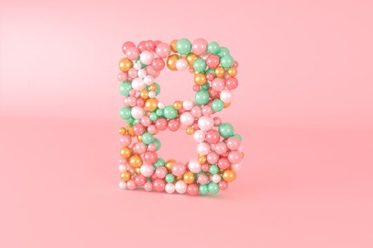 Letter B made of glass balls, pastel pearls, crystal jewels and gold.
