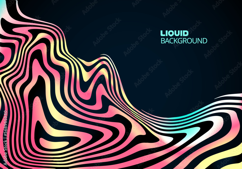 Poster Vector Illustration Of Colorful Psychedelic Flow with Stripes. 3d Ripple Wave Effect. Optical Illusion Illustration