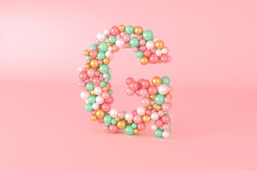 Letter G made of glass balls, pastel pearls, crystal jewels and gold.