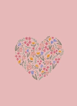Floral heart. Postcard on Valentine's Day. 