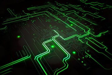 Obraz premium Circuit board background with green neon