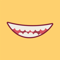 Smiling mouth with teeth on yellow background
