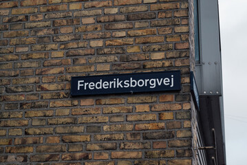 Danish street sign of Frederiksborgvej in Copenhagen Denmark