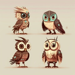 Fototapeta premium Set of owl Illustration idea Generative AI