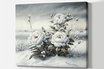picture of white roses in the snow Generative AI, Generativ, KI