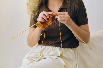 Closeup of a woman knitting