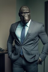 Obraz premium Handsome Gorilla CEO Business Man in Suit. Generative AI.