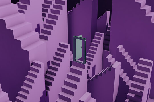 Stairs up with open door to success