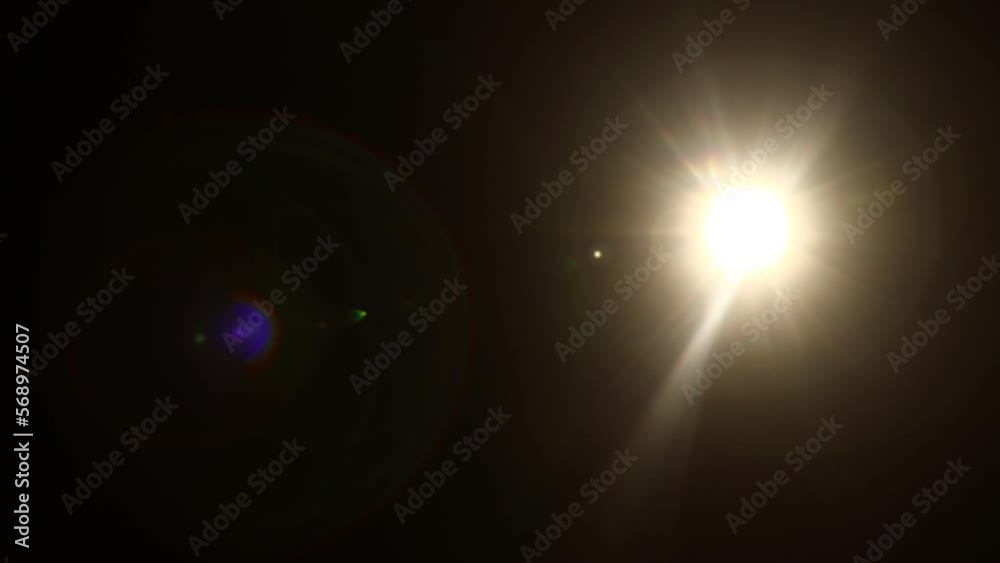 Poster Easy to add lens flare effects for overlay designs or screen blending mode to make high-quality images. Abstract sun burst, digital flare, iridescent glare over black background.