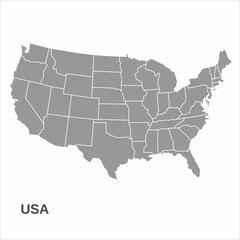 Obraz premium Outline drawing of a map of America on a white background. Outline illustration of USA map in grey. USA map isolate on white background.