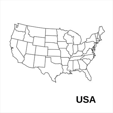 Vector contour drawing of America map on a white background. Vector outline illustration of USA map. USA map isolate on white background.