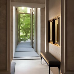 Fototapeta premium Minimalist entryway with a minimalist coat rack and bench3, Generative AI