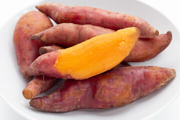 Boiled sweet potatoes in white background