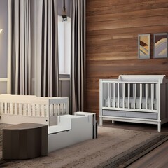Minimalist nursery with a minimalist crib and changing table1, Generative AI