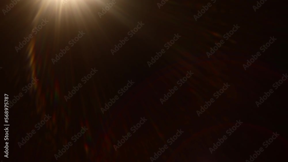 Poster Easy to add lens flare effects for overlay designs or screen blending mode to make high-quality images. Abstract sun burst, digital flare, iridescent glare over black background.