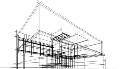 Architectural sketch of a building 3d illustration