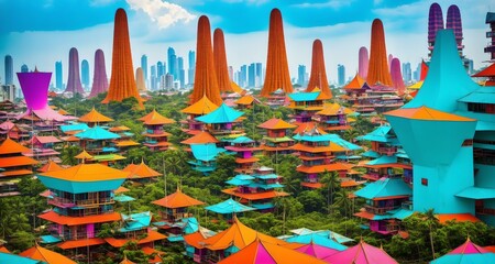 Megalopolis thailand thai mega city future with huge skyline of skyscrapers, bright sunny, ai generated