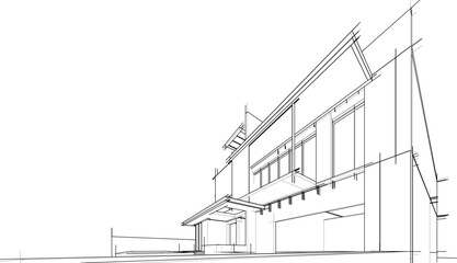 Architectural sketch of a building 3d illustration