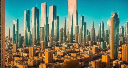 Megalopolis mega city future with huge skyline of skyscrapers, bright sunny, ai generated