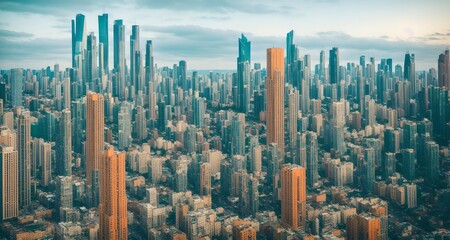 Megalopolis mega city future with huge skyline of skyscrapers, bright sunny, ai generated