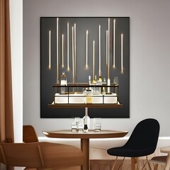 Minimalist dining room with a minimalist bar cart2, Generative AI
