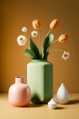 still life with flowers and vases, spring concept, ai generated