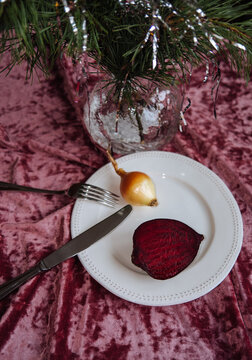 Still life with beetroot and onion.