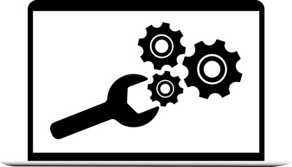 service, repair service, gears and a key in the laptop screen