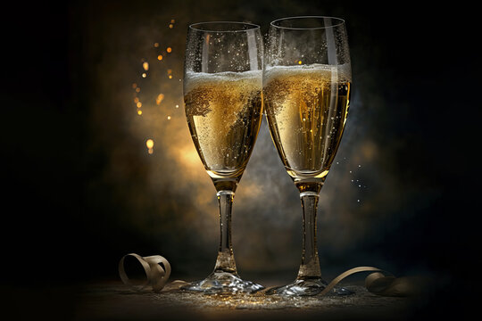 Two glasses of champagne New Years Eve party (Generative AI)