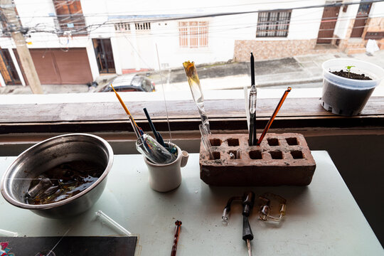 Glassblowers workshop by a window
