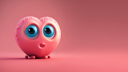 Cute personage heart, pink cartoon heart . Generative AI