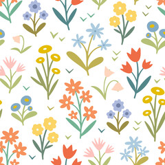 Fototapeta na wymiar Seamless pattern with decorative doodle flowers, vector illustration