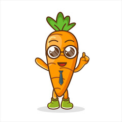 Cartoon mascot of carrot as a businessman , wear tie and glasses