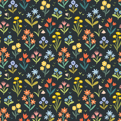 Seamless pattern with decorative doodle flowers, vector illustration