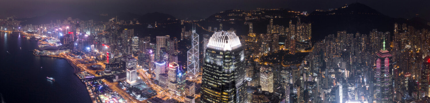 Hong Kong island at night panorama 2