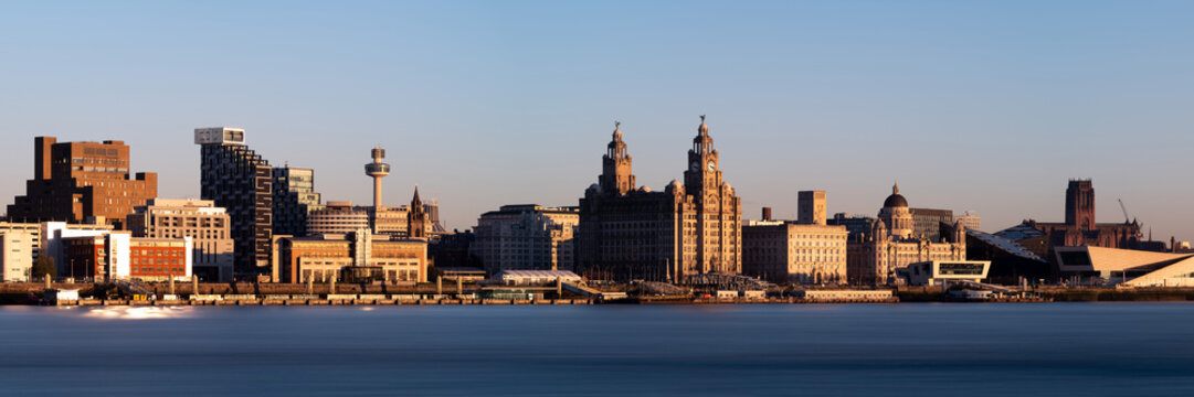Liverpool city skyline Mersey River England