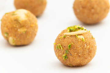 Indian Mithai Gud Churma Ke Laddu Or Choorma Ke Ladoo Is Made Of Whole Wheat Jada Gehun Ka Atta, Khus Khus, Gur, Jaggery, Kaju, Badam, Dry Fruits Roasted In Desi Ghee Or Clarified Butter