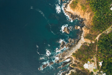 aerial image taken with a drone of zipolite beach in mexico