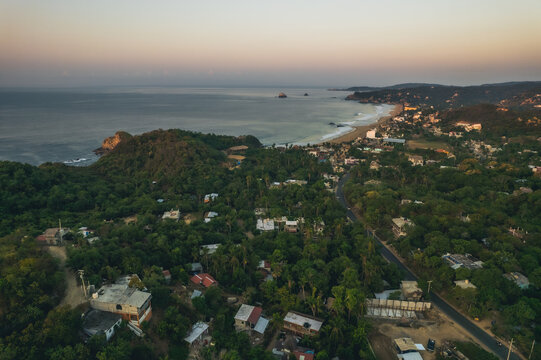 aerial image of the town of zipolite in mexico