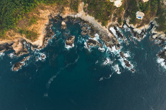aerial image taken with a drone of zipolite beach in mexico